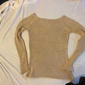 Lovely golden knit open neck/ off the shoulder style sweater